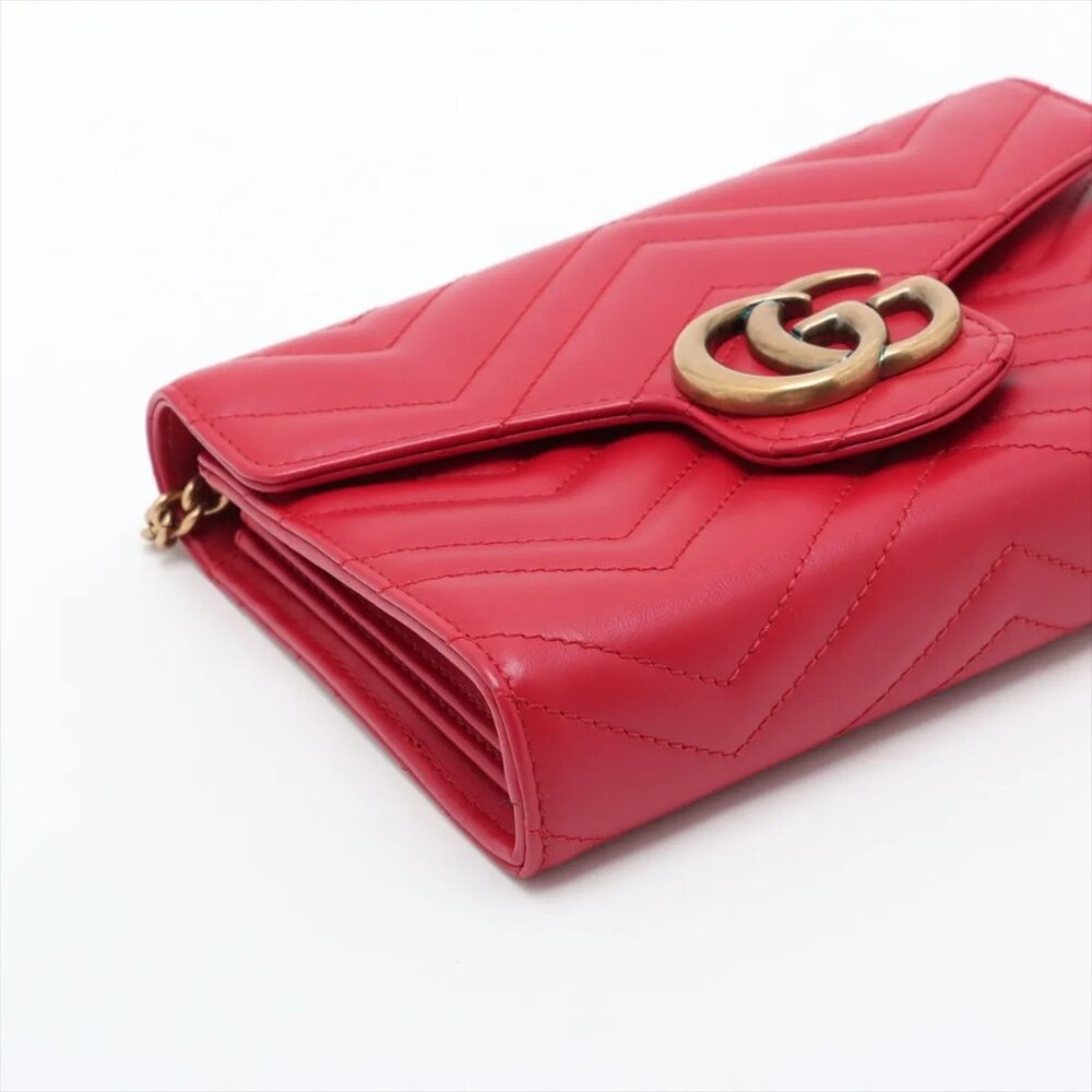Sold out ❌Gucci GG Marmont Leather Chain Wallet Red 474575 - Picture 4 of 12